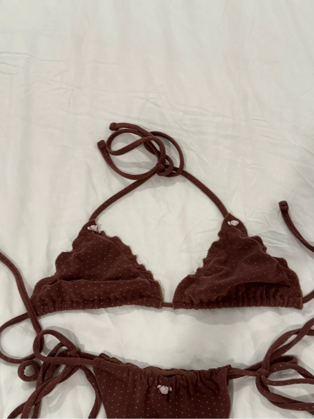 Frankie's Bikinis Brown Dotted Tie-Side Triangle Bikini